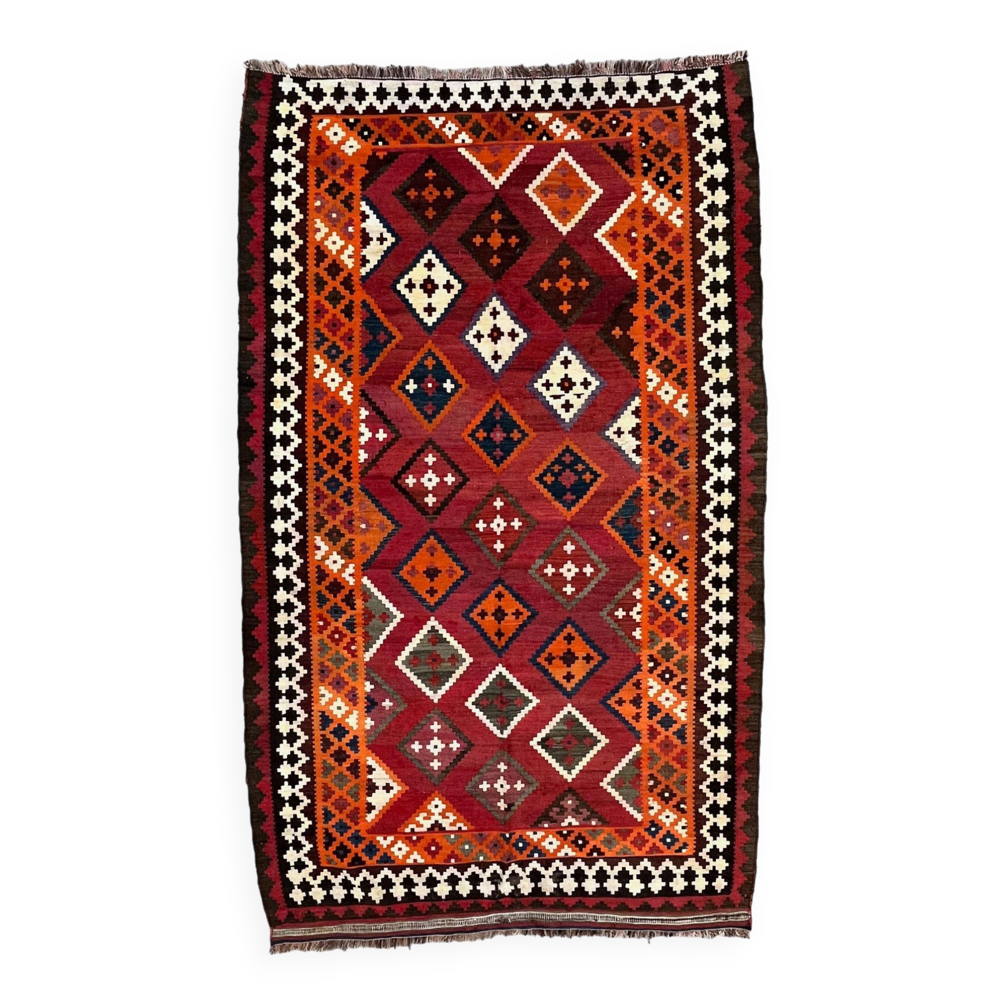 Vintage Persian Qasgai Kilim 270x163 cm Wool Kelim Rug Large Red, Black, Colorful
