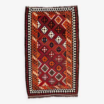 Vintage Persian Qasgai Kilim 270x163 cm Wool Kelim Rug Large Red, Black, Colorful