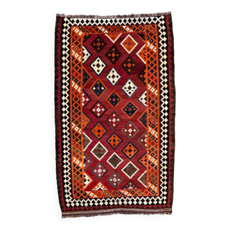 Vintage Persian Qasgai Kilim 270x163 cm Wool Kelim Rug Large Red, Black, Colorful