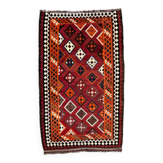 Vintage Persan Qasgai Kilim 270x163 cm Laine Kelim Tapis Grand Rouge, Noir, Coloré