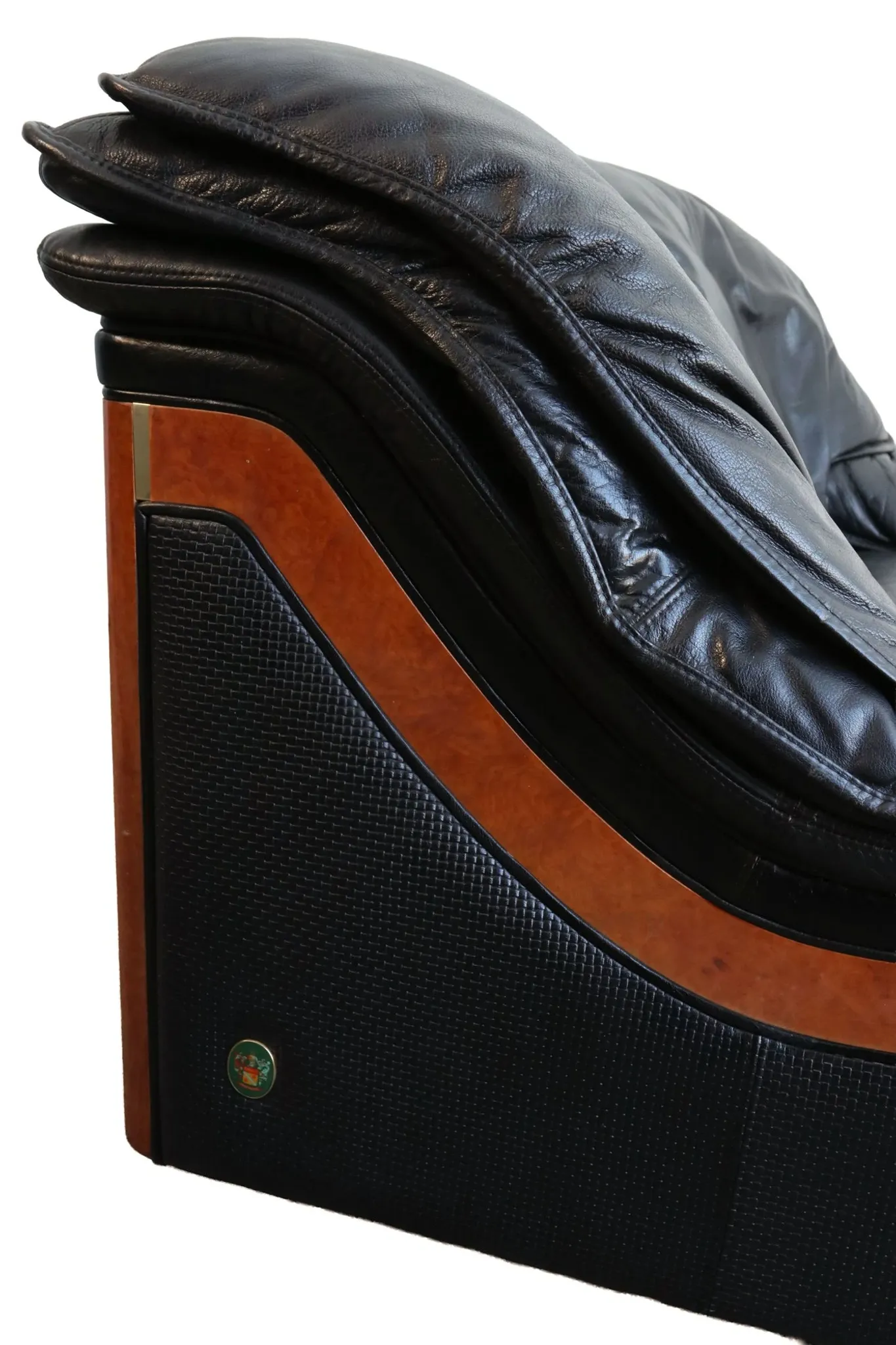 Paolo Gucci for Formitalia – two-seater sofa in black leather and burl wood