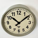 Grey Industrial Factory Wall Clock from Pragotron, 1950s
