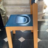 Series of 6 stackable vintage chairs, italian design, blue tinted beech, ca 1980