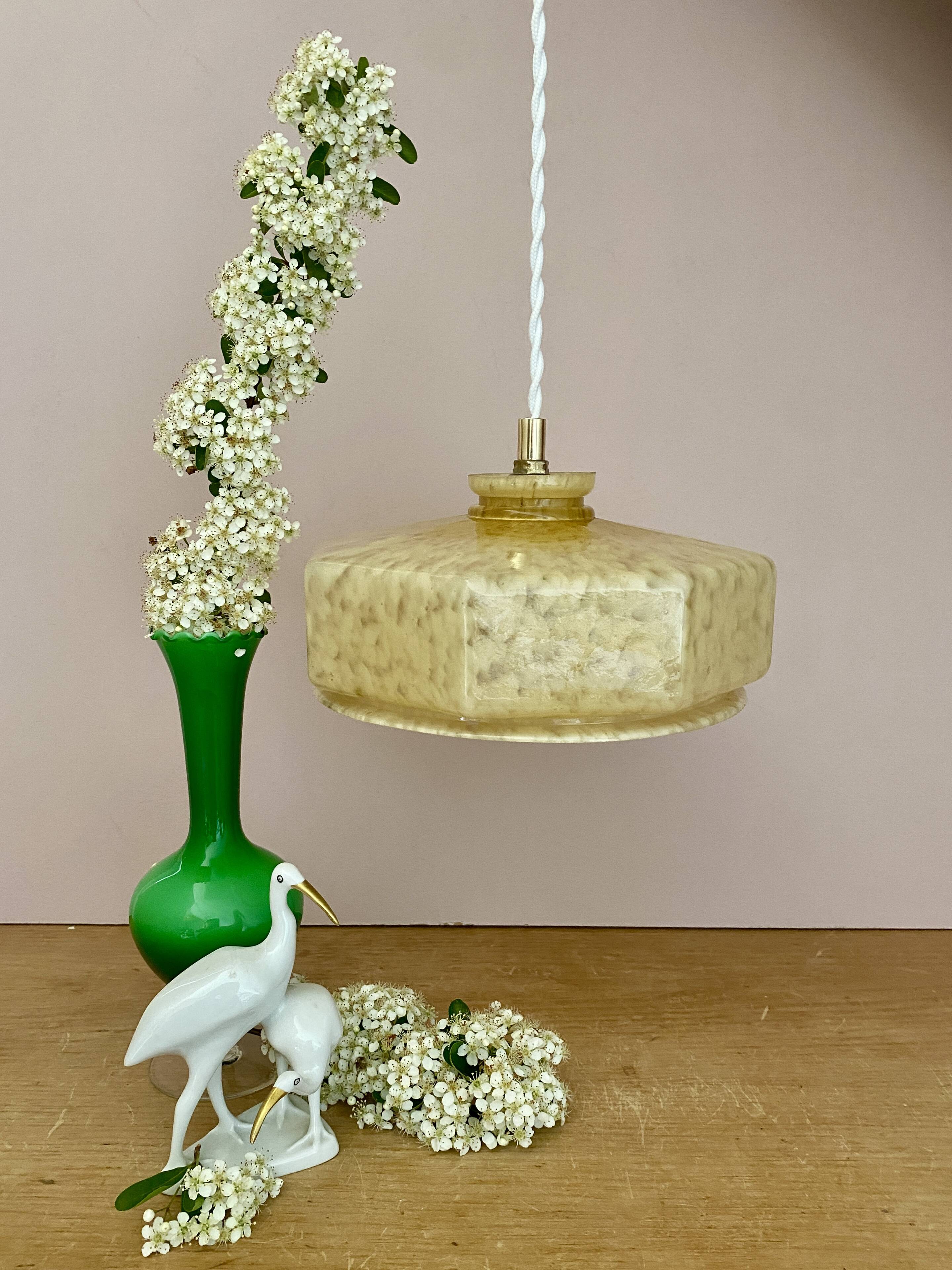 Vintage yellow Clichy glass lampshade pendant light