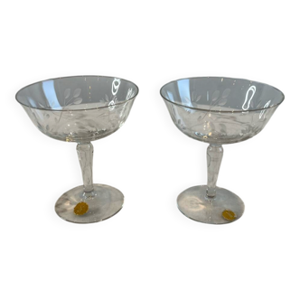 Set of two crystal stem glasses