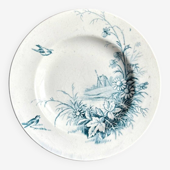 Dinette Gien - Flat iron earthenware plate, "Landscapes" service - "Moulin" motif