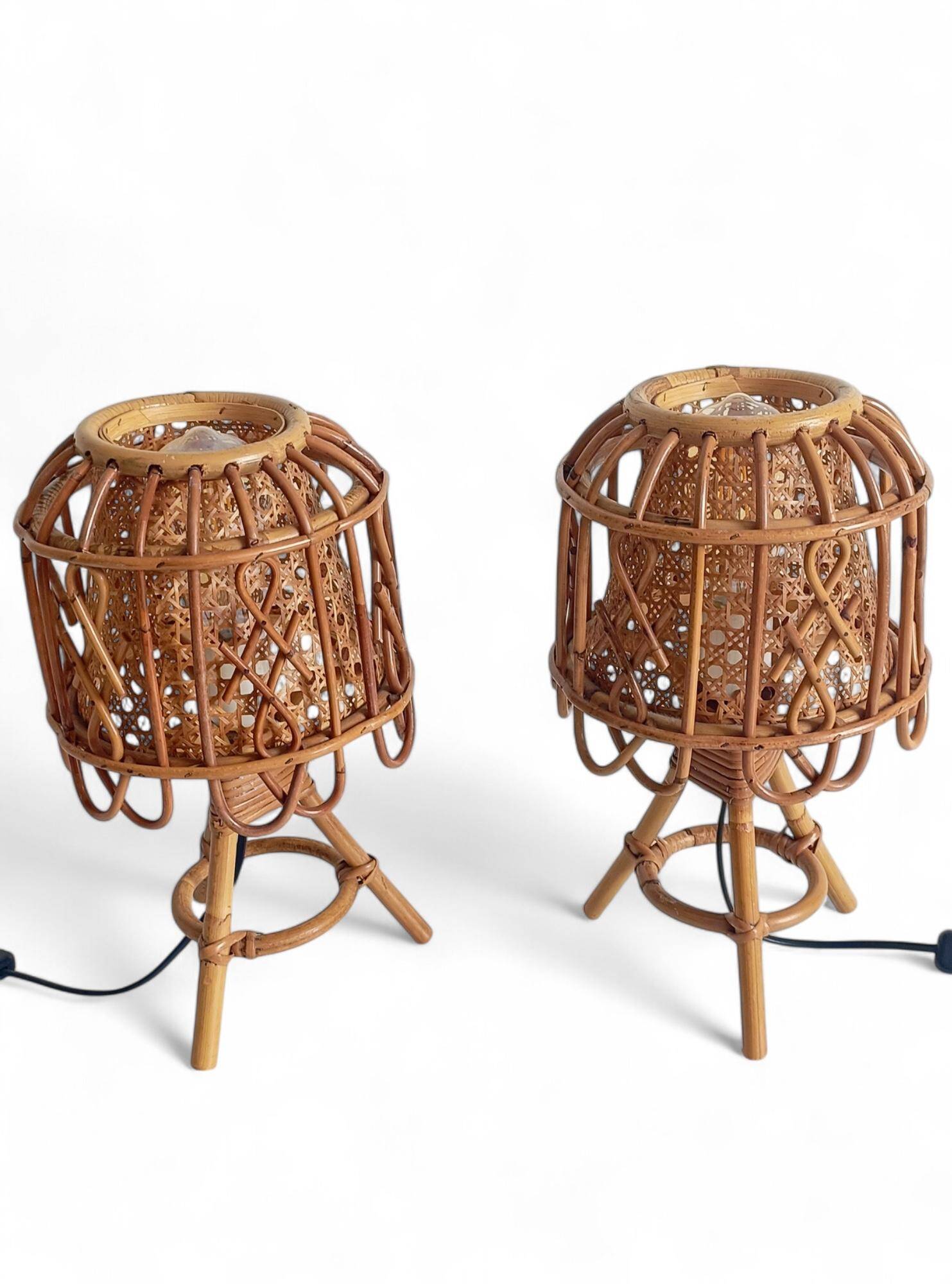 Mid-Century French Riviera Bamboo and Rattan Table Lamps, 1960s