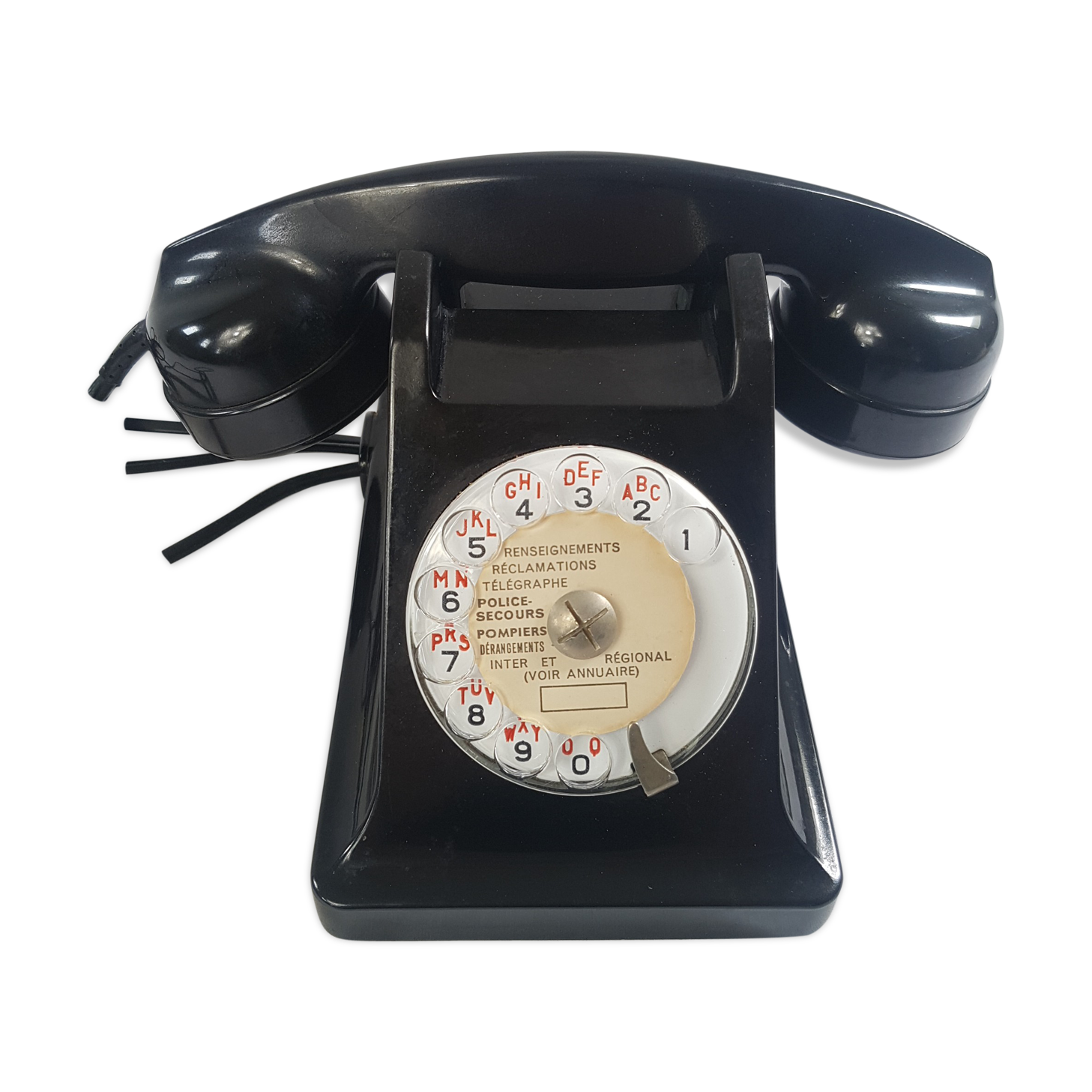 Rotating black bakelite rotary phone french france vintage U43