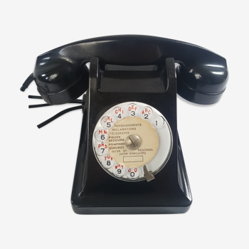 Rotating black bakelite rotary phone french france vintage U43