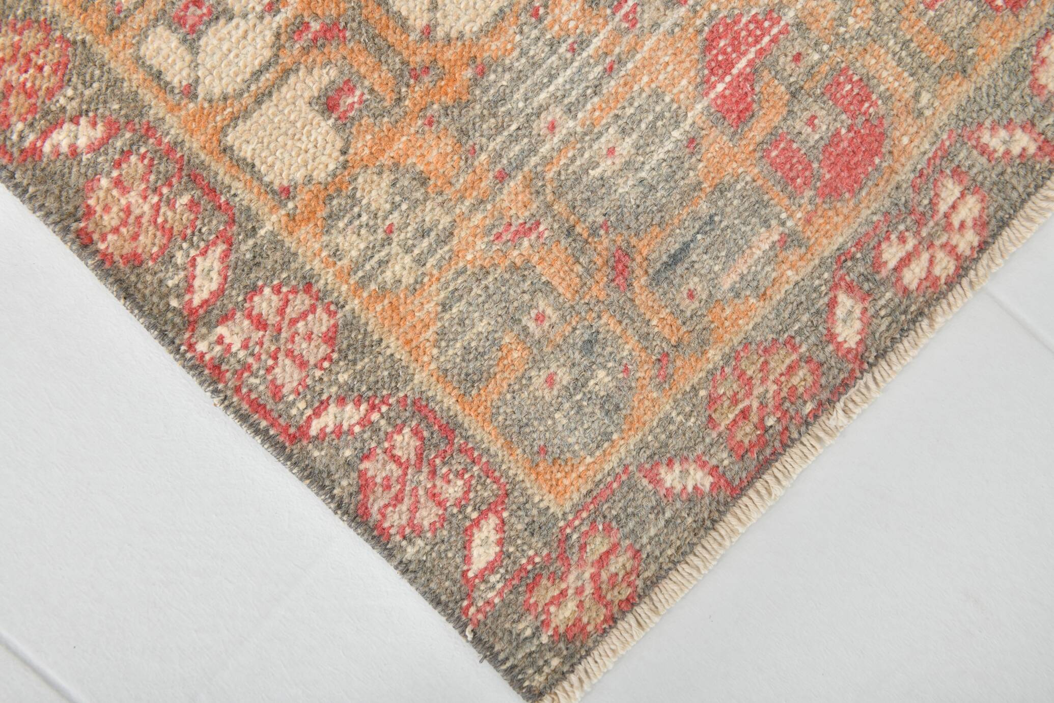 Turkish Light Yellow & Red Vintage Rug, 135x253Cm