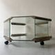 Hexagonal coffee table on wheels in glass and brass by Galloti & Radice, Italy 1970