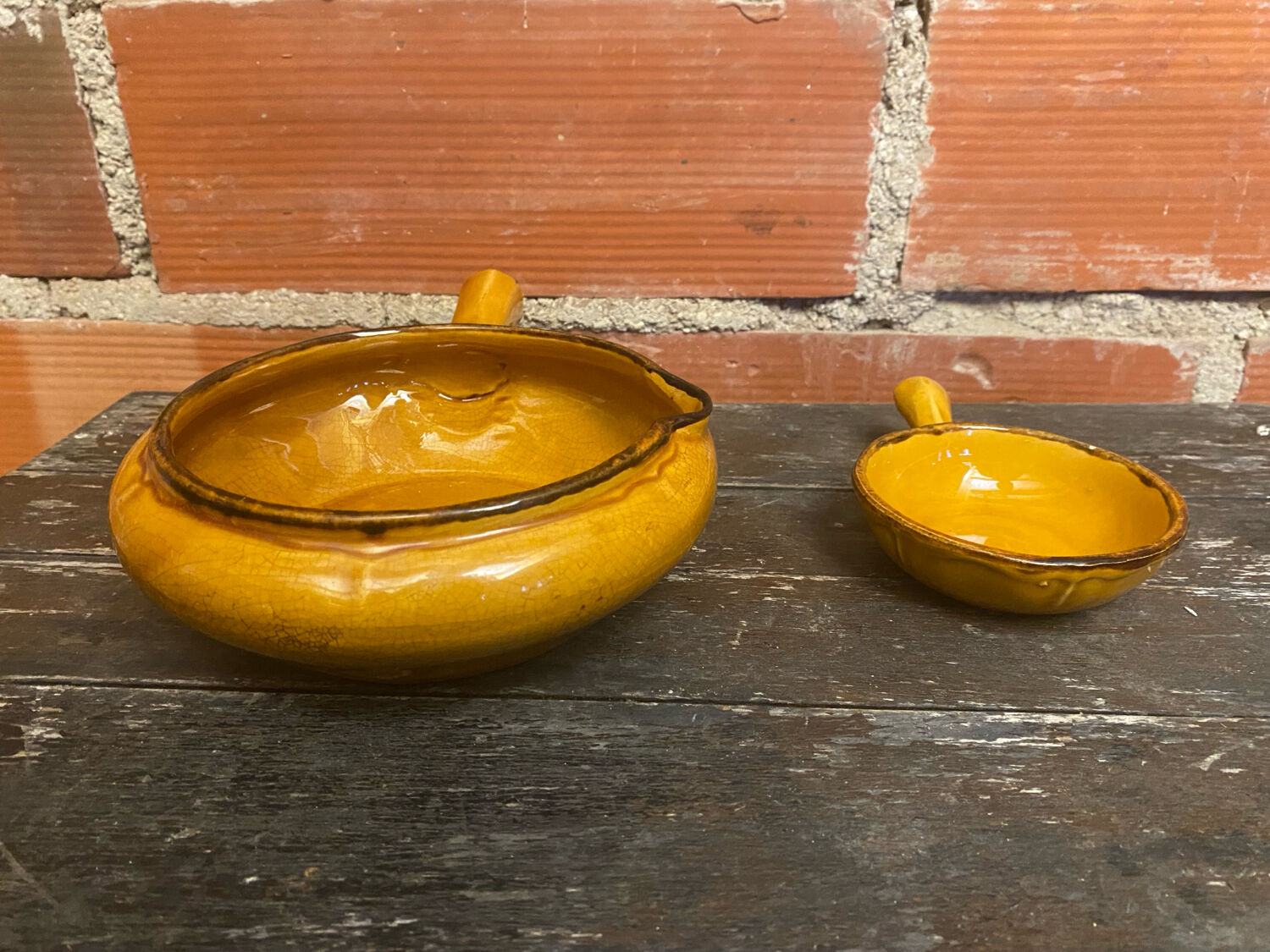 Lot of 6 Vallauris VALFLAM Vintage Enamelled Terracotta Pans #D