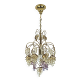 Very rare palwa mid century chandelier 1970s crystal glass and gilt brass grapes and leaves
