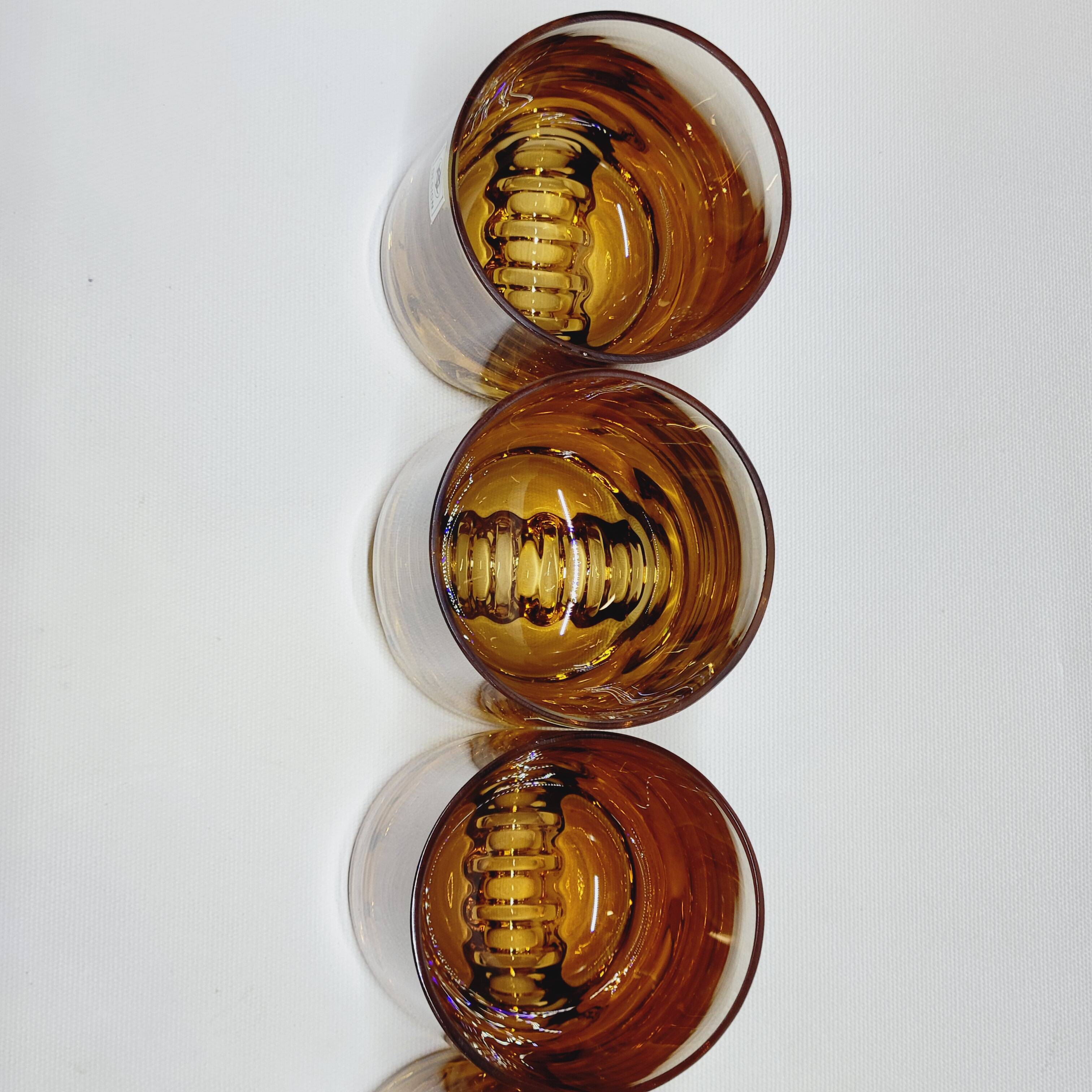 Verreries lorraines cristal set of 6 thick amber whiskey glasses vintage design