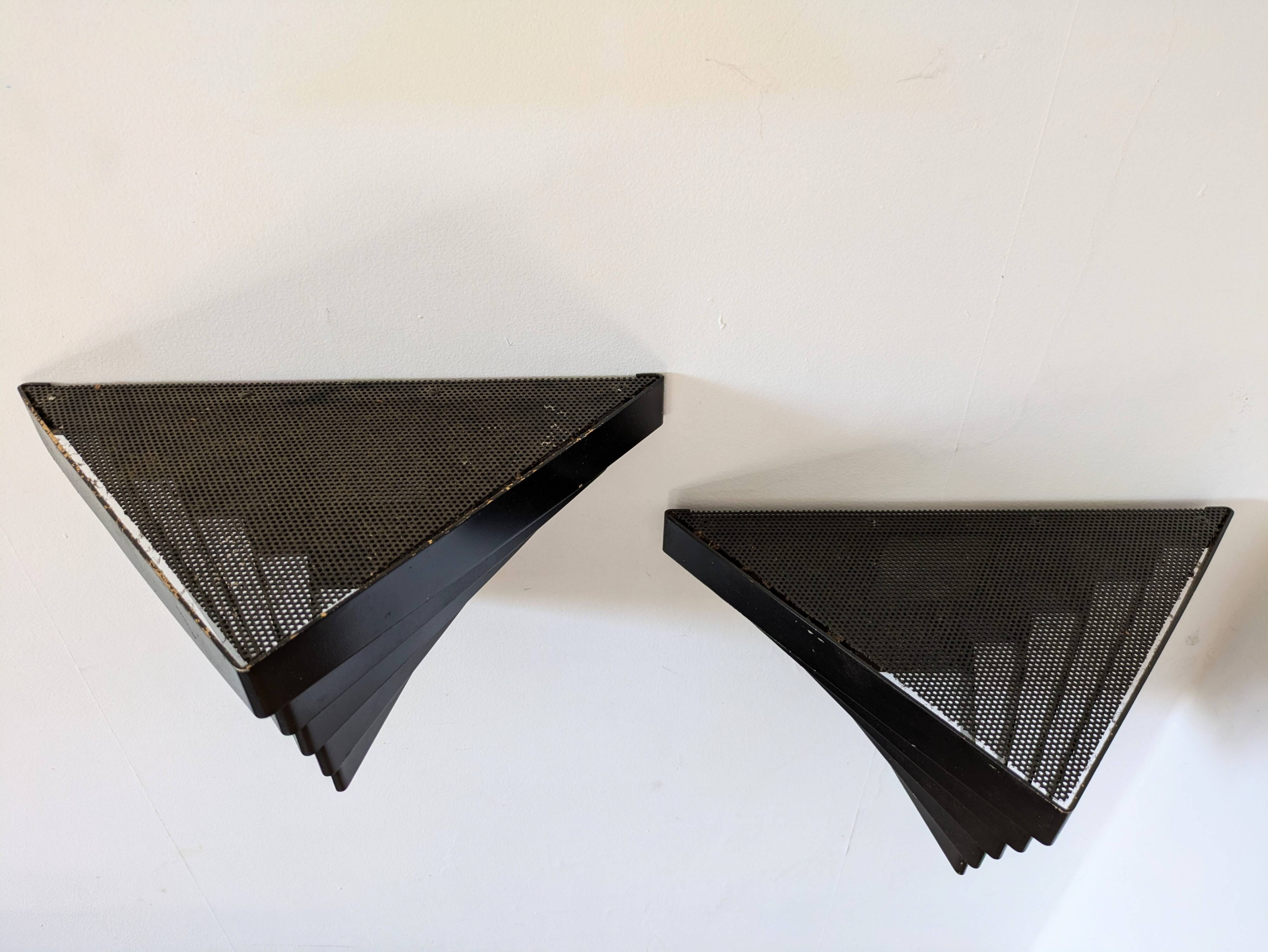 Pair of 1960s wall lights in perforated metal in the style of Mategot