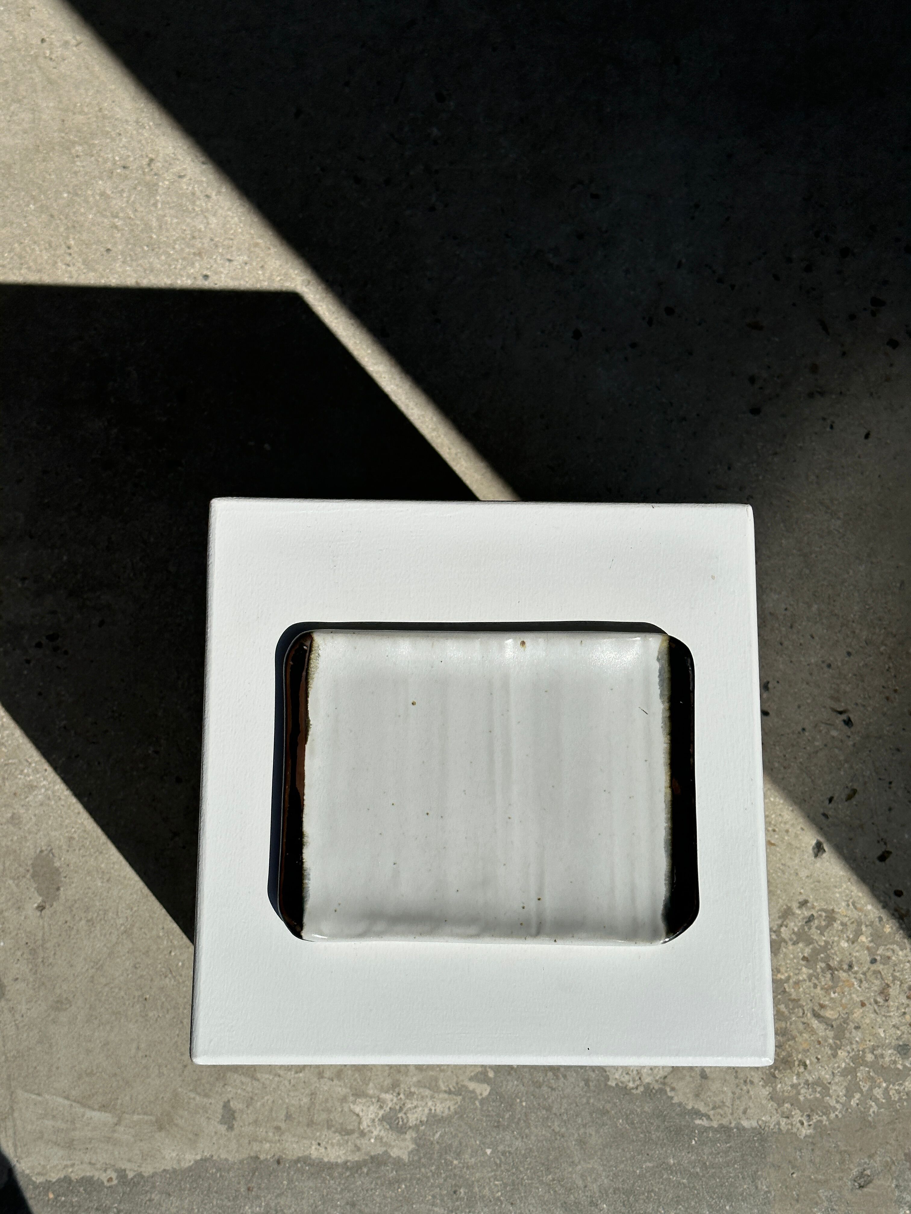 Trio of small rectangular serving dishes white and black Indonesian ceramic 21x16