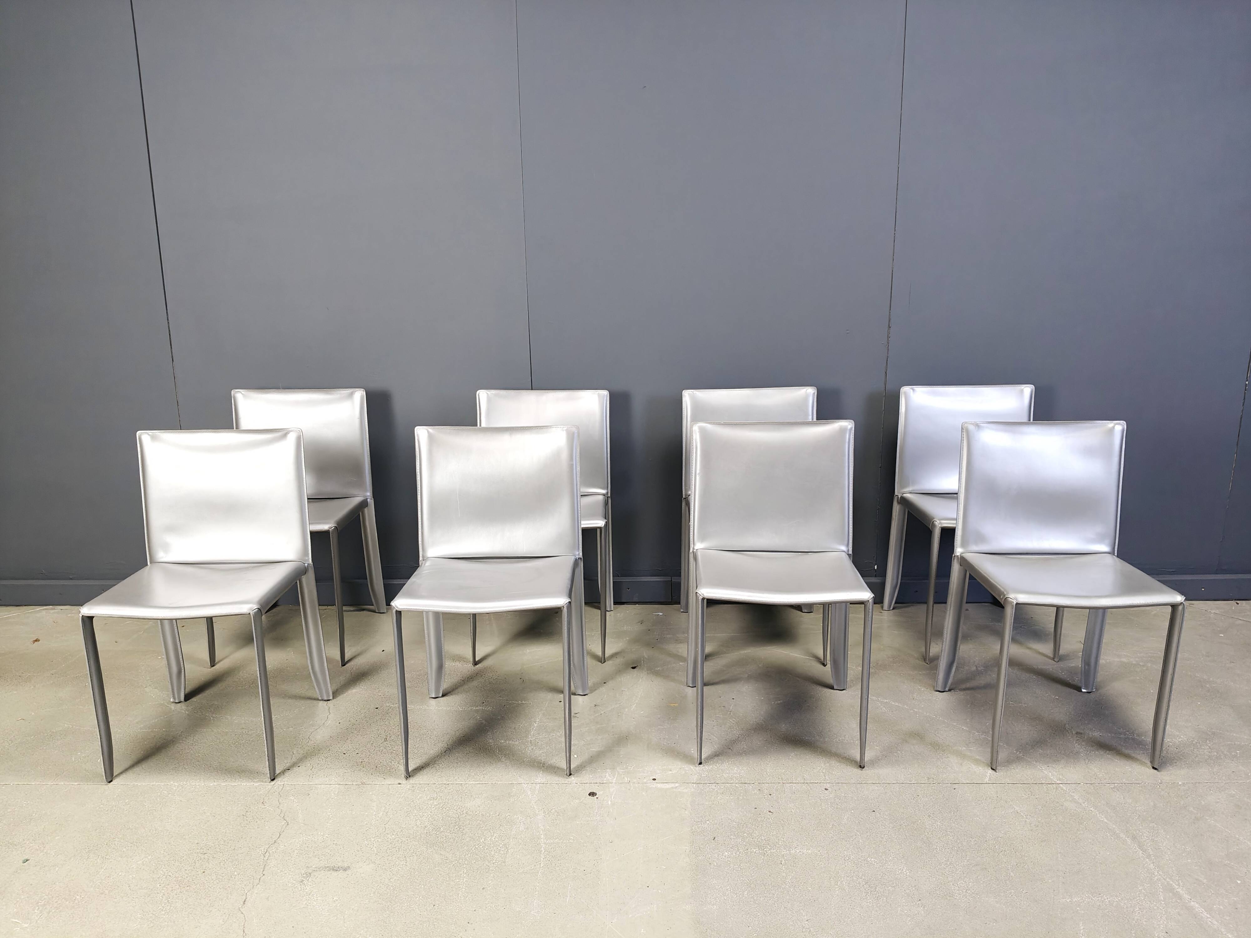 Chaises de salle à manger en cuir gris par Cattelan Italie, lot de 8 - années 1980