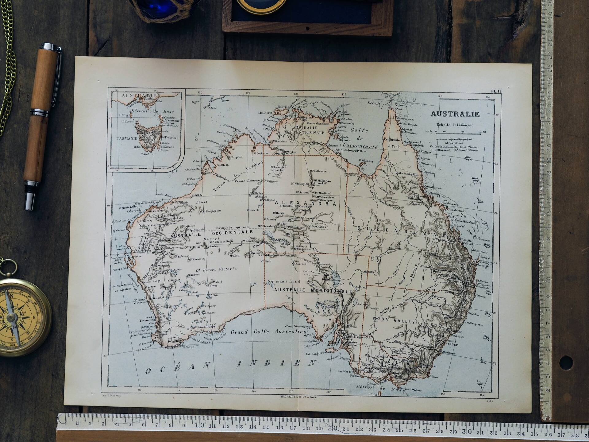 Australia, old map 1887 – Vintage geographical map.