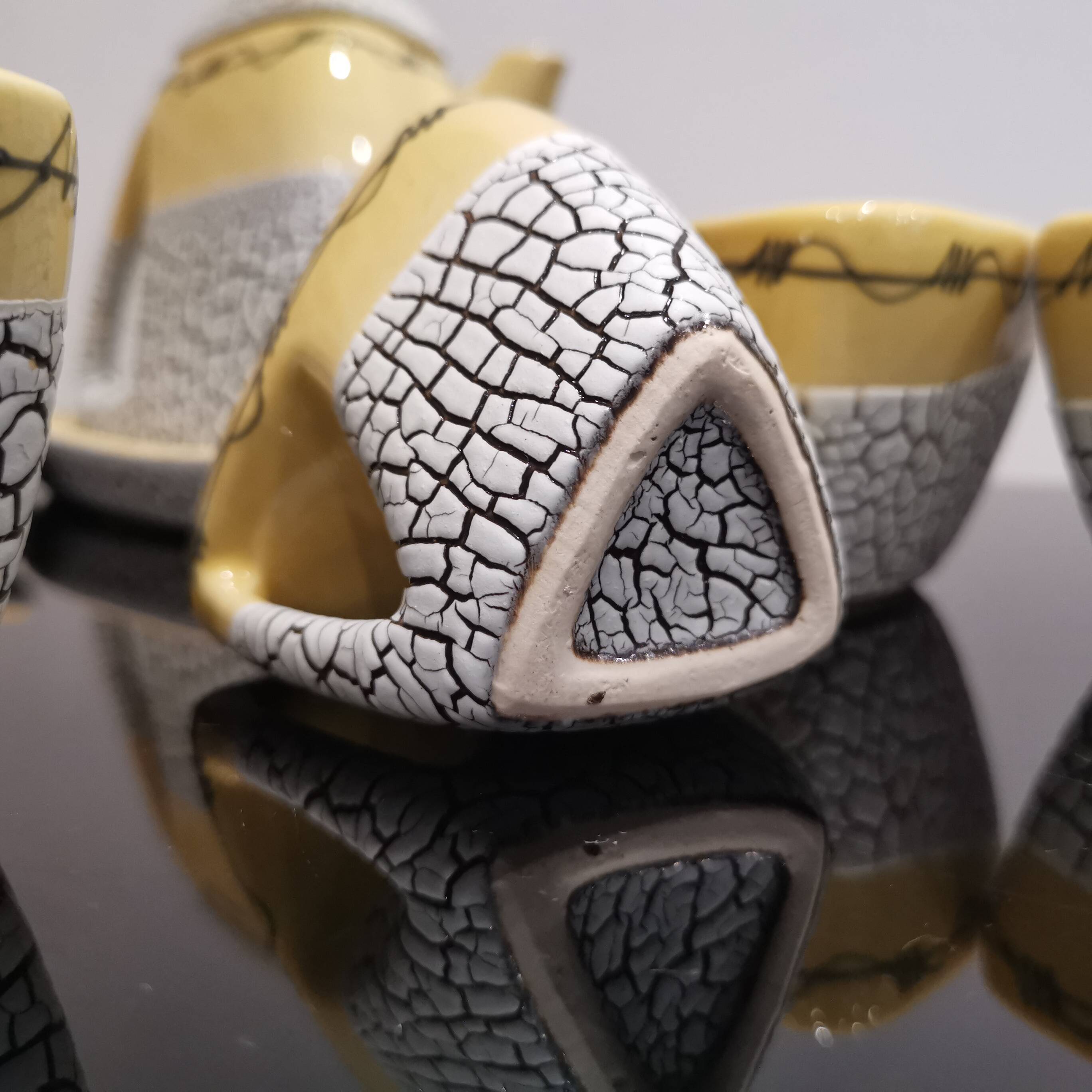 Cracked yellow Bat Trang tea set made in Vietnam