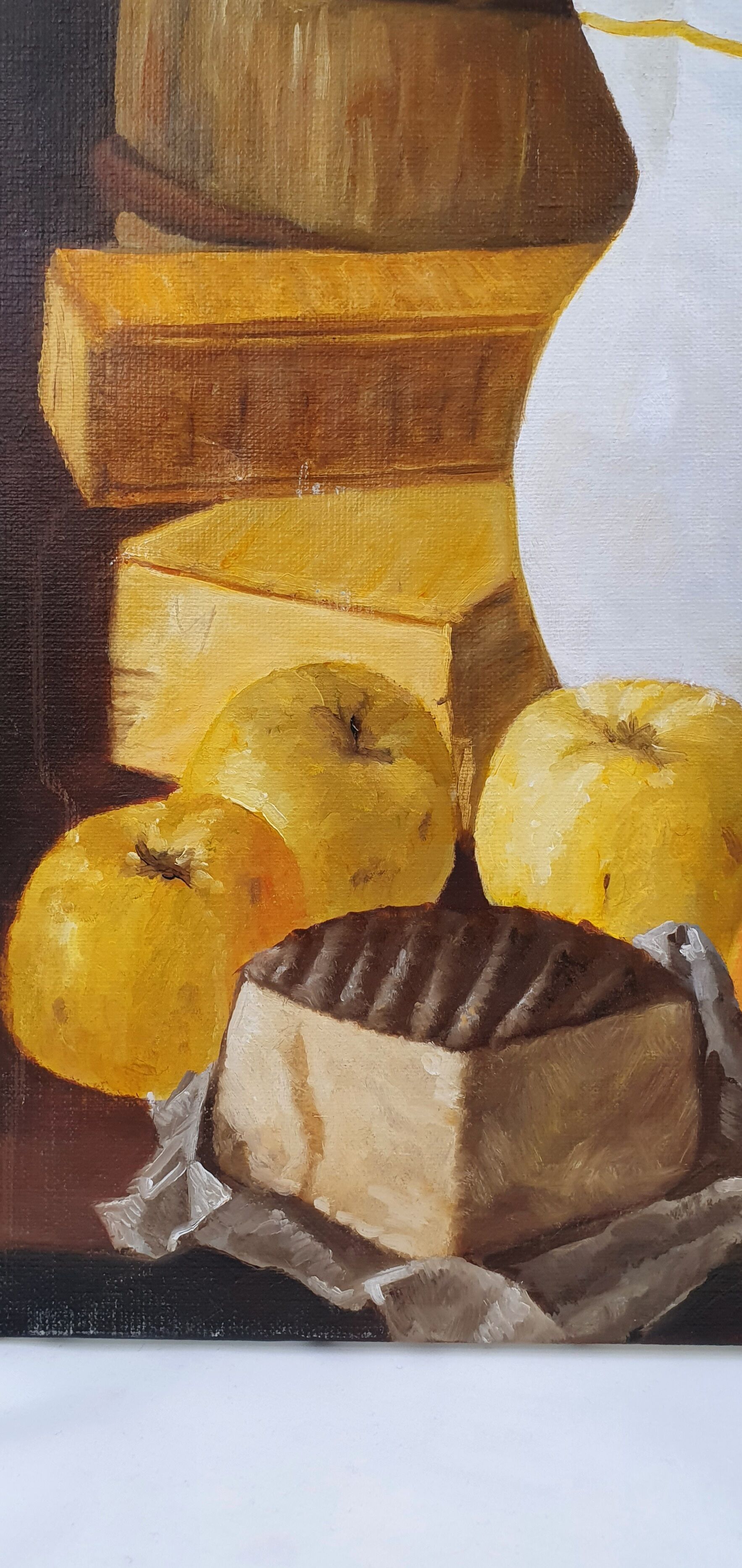 Oil on canvas still life not signed apples pitcher kitchen