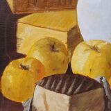 Oil on canvas still life not signed apples pitcher kitchen