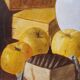 Oil on canvas still life not signed apples pitcher kitchen
