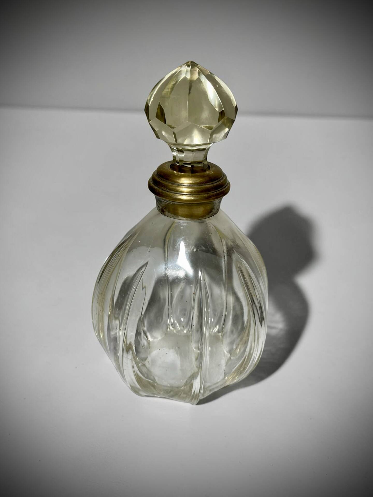 Large antique decanter for spirits – cut glass and silvered neck