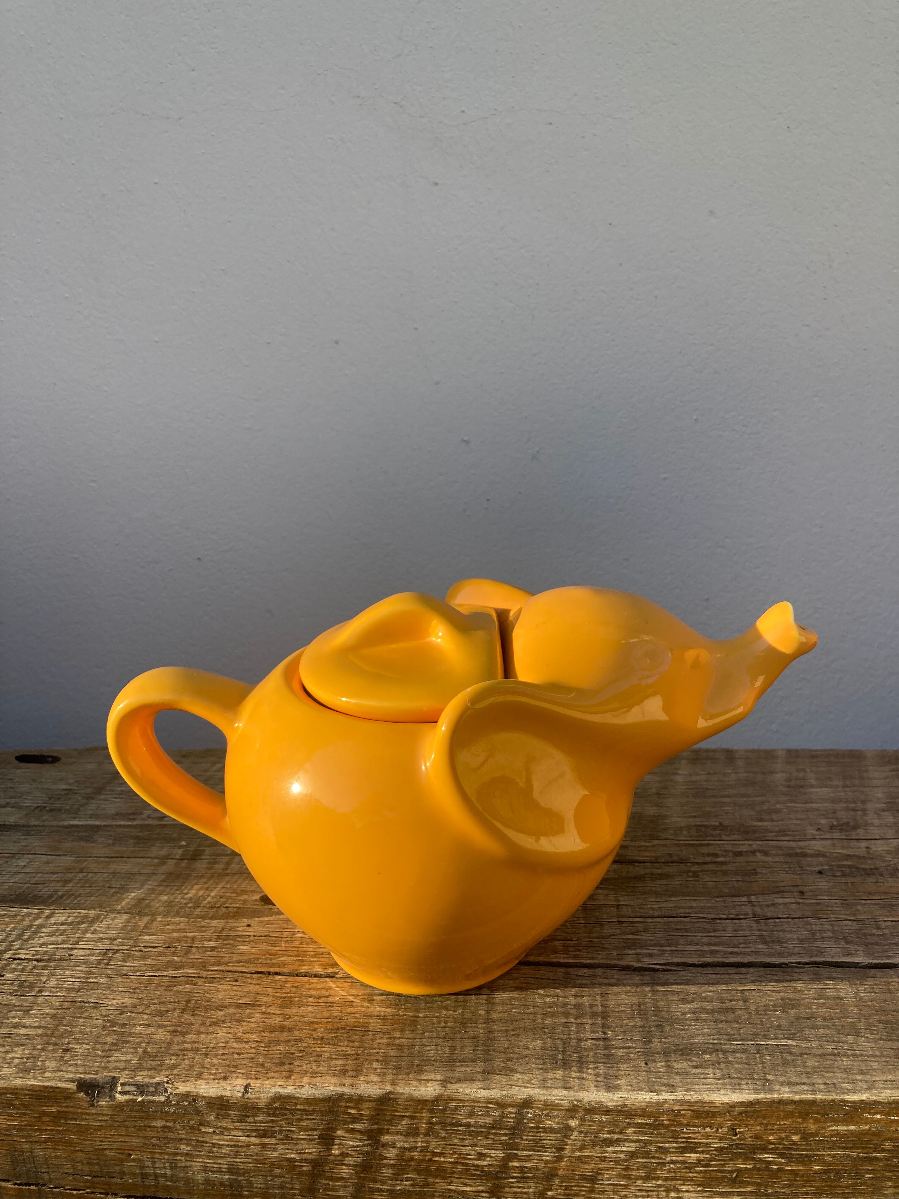 Yellow ceramic elephant teapot