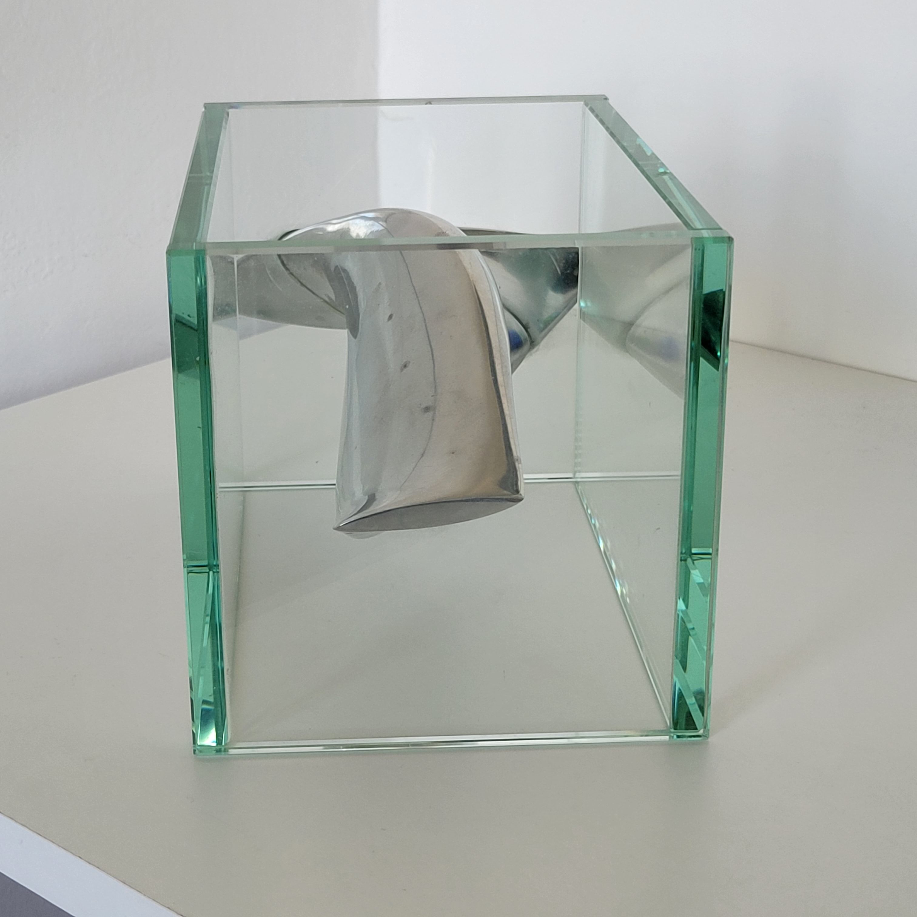 Modernist vase in aluminum and glass 1980