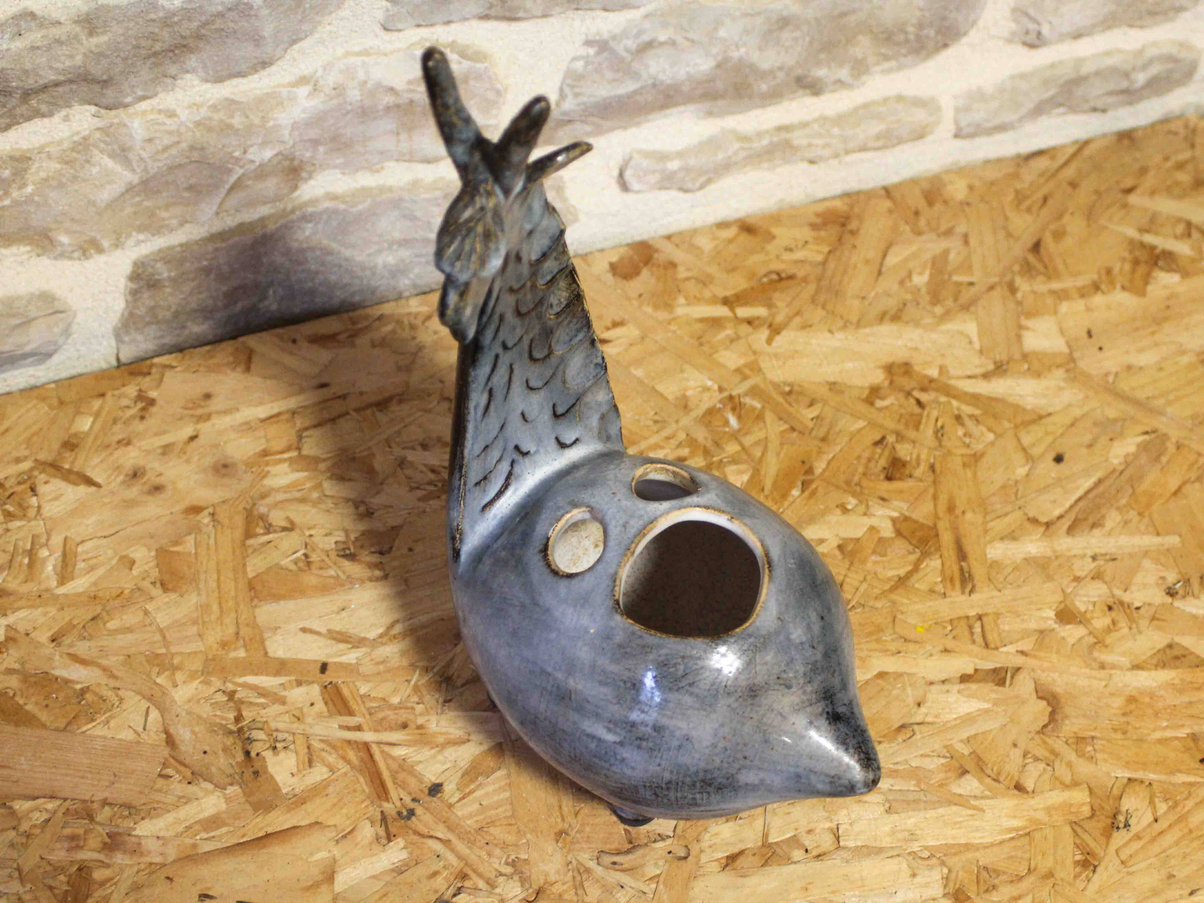 Zoomorphic glazed ceramic flower holder by Jean-Claude Raybaud