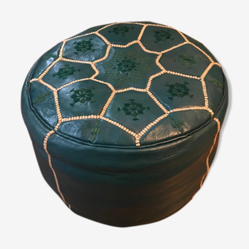Moroccan green leather pouf