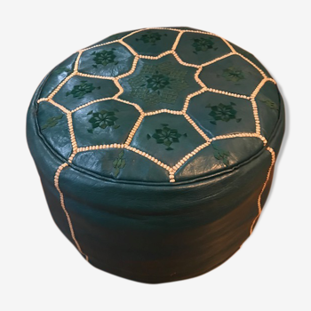 Pouf cuir vert marocain