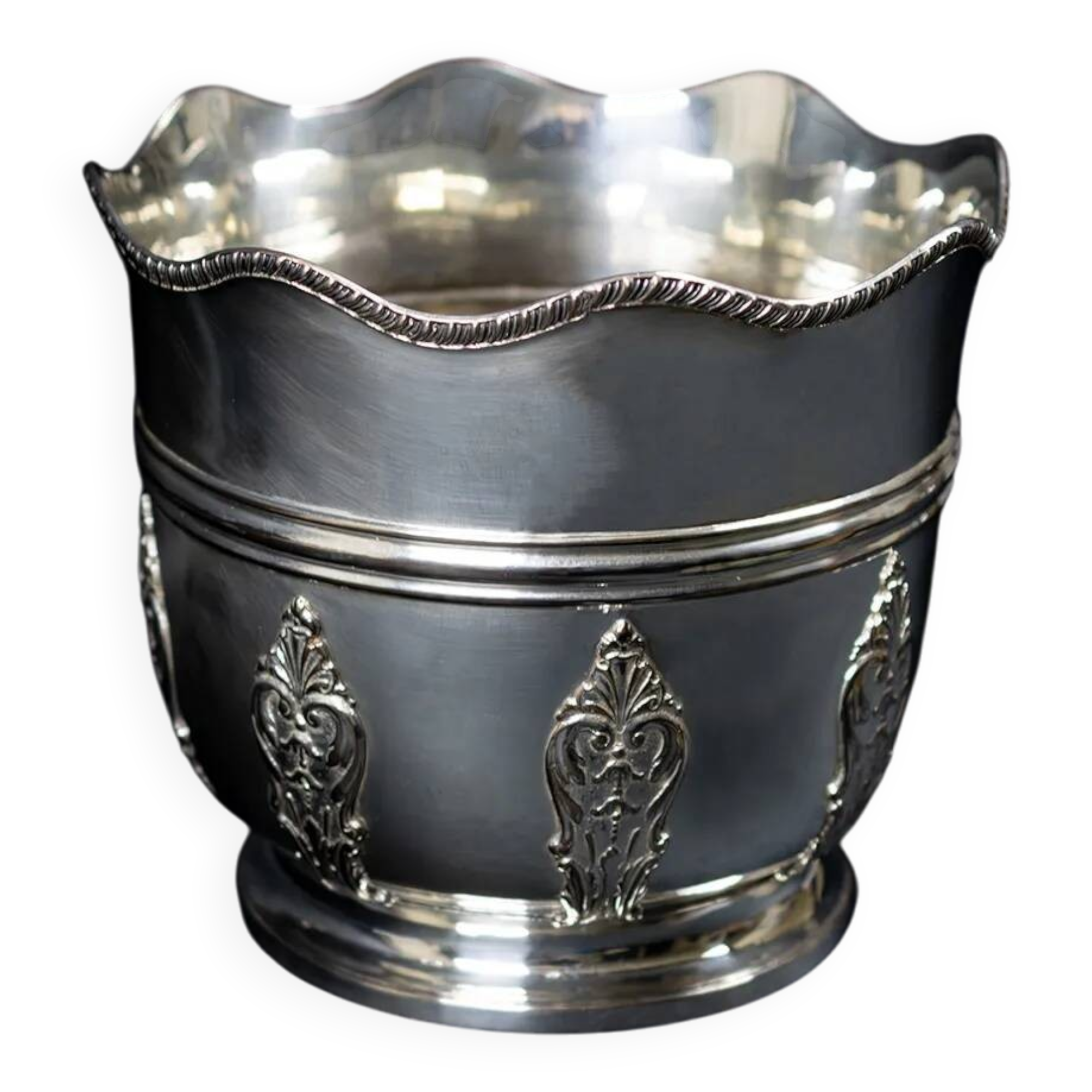 Silver-plated ice bucket with neoclassical appliqués, late 19th century.