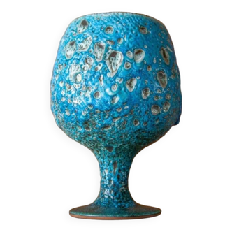 Fat Lava turquoise ceramic cup, blue crater ceramic vase, turquoise emaux, chalice, Cyclops
