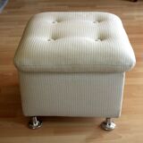 1970s bedroom stool, laundry chest, made of fabric, metal and plastic, vintage