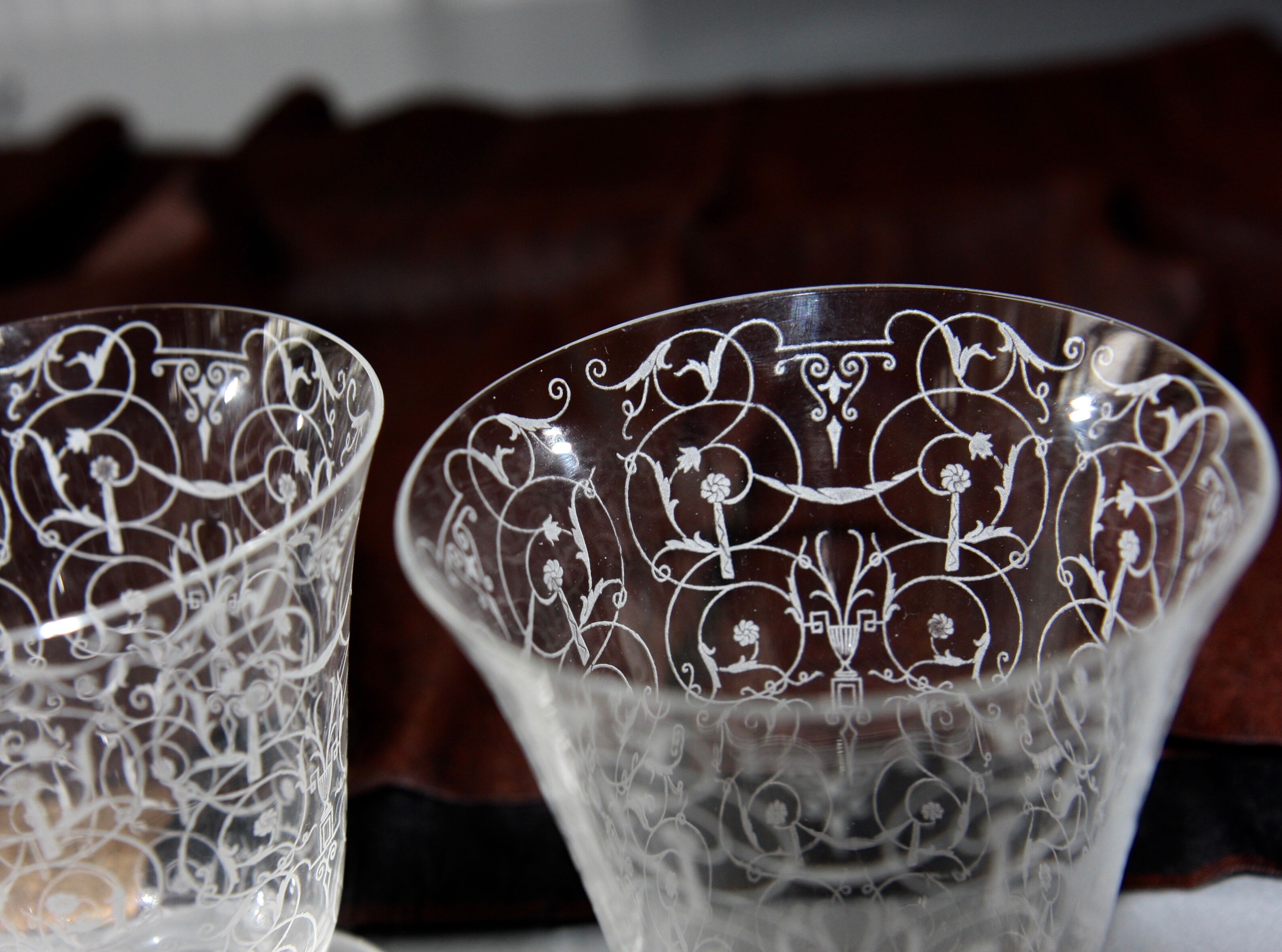 Two Baccarat glasses model "Michelangelo" in engraved crystal.
