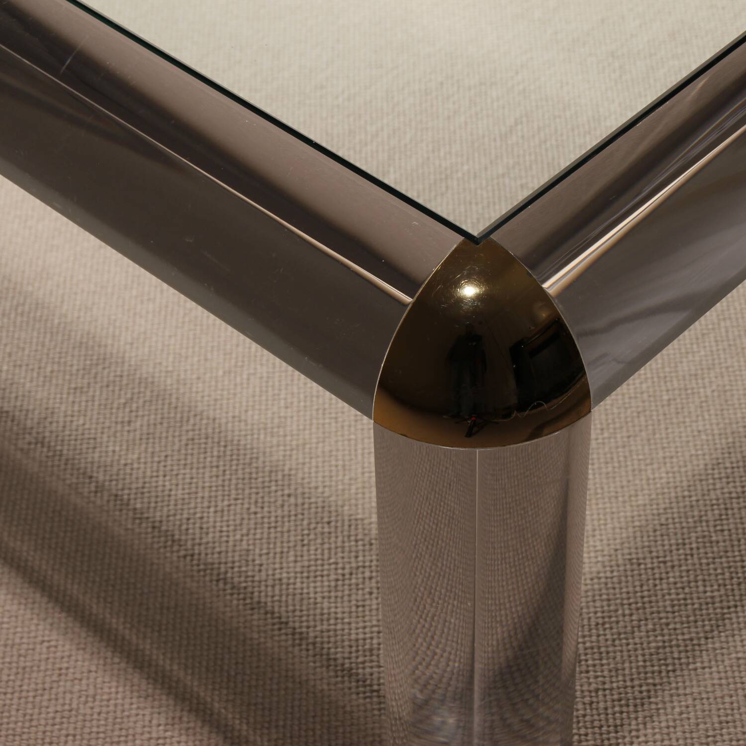 Rectangular Lucite & Brass Coffee Table | Europe 1970s