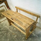 Bureau pupitre d'écolier double en bois