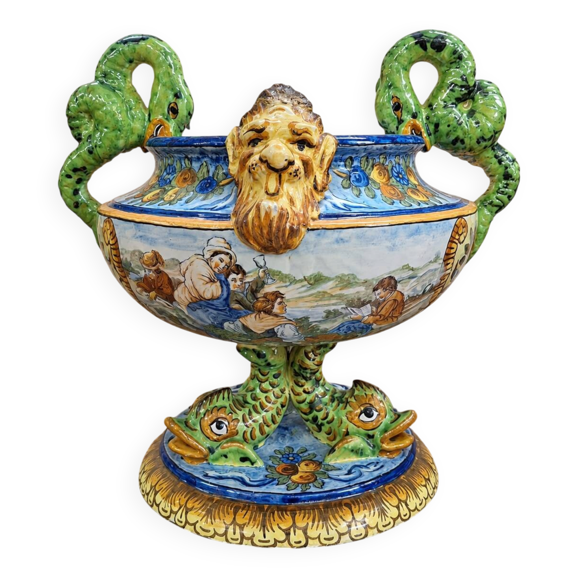 polychrome faience cup – Decorated with fantastical characters and animals