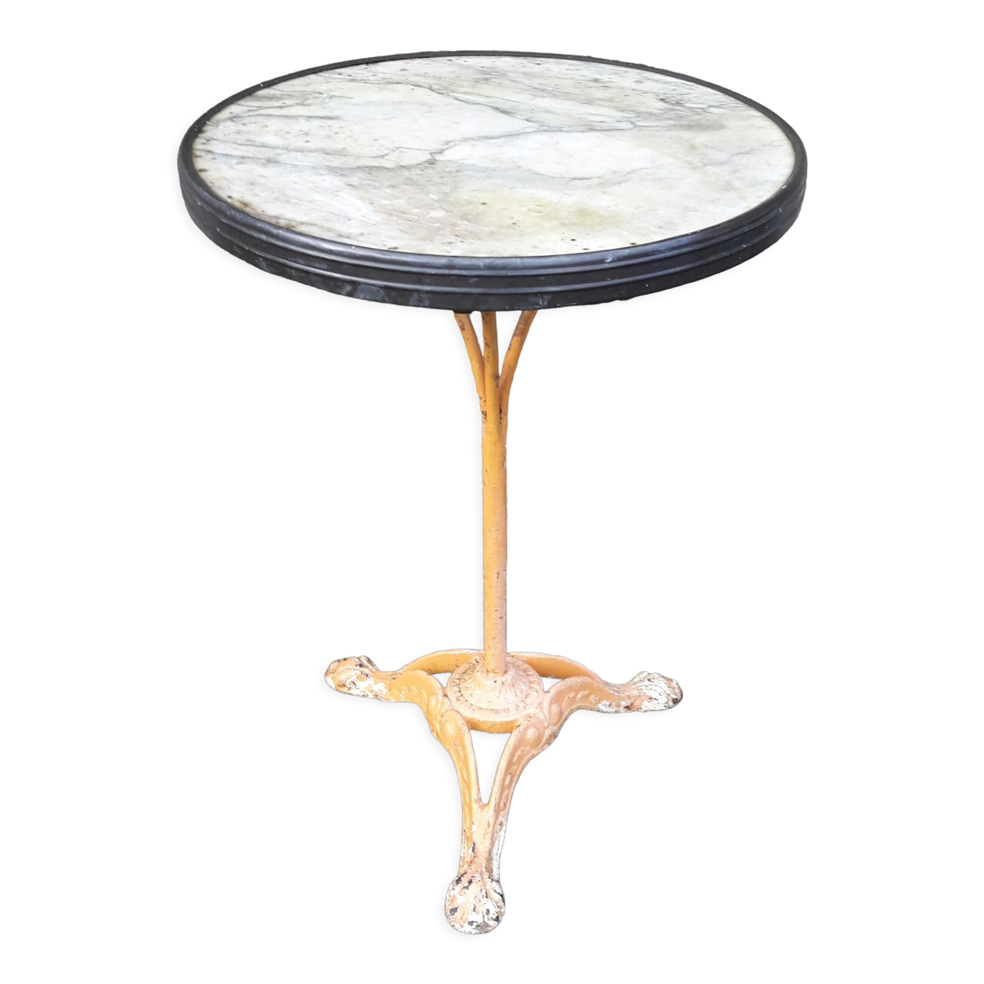 Parisian bistro pedestal table in cast iron and marble