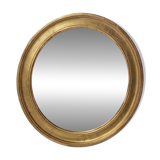 Antique round mirror in gilded wood, original patinated glass from the 19th century, 34 x 37 cm.
