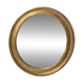 Miroir ancien rond en bois doré, glace d’origine patinée XIXe, 34 x 37 cm