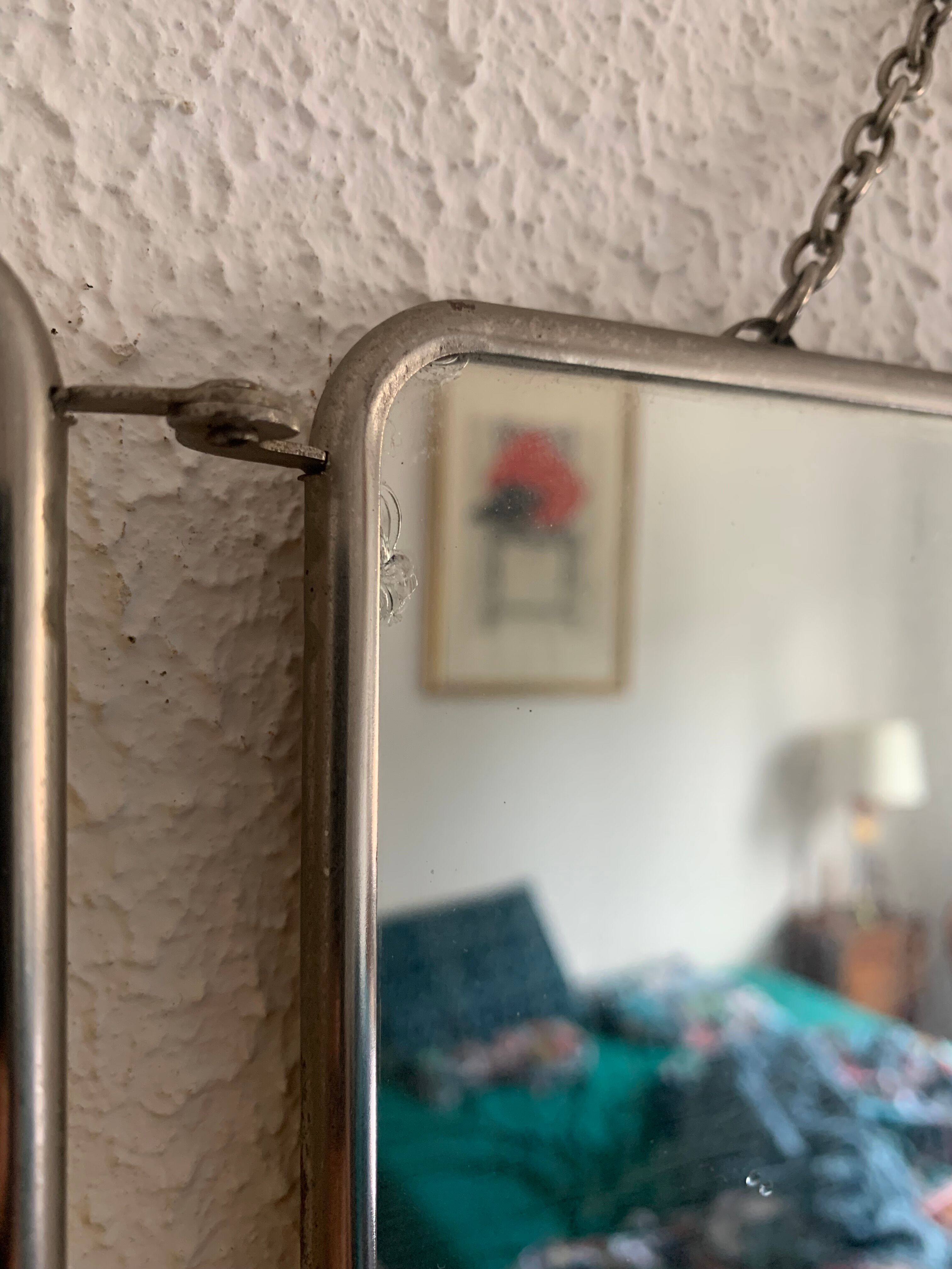 Vintage mirror 1960 triptych ivory barber - 24 x 58 cm
