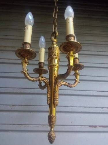 Antique gilded bronze chandelier in Louis XVI style, 4 lights, in working condition - 3.2 kg!