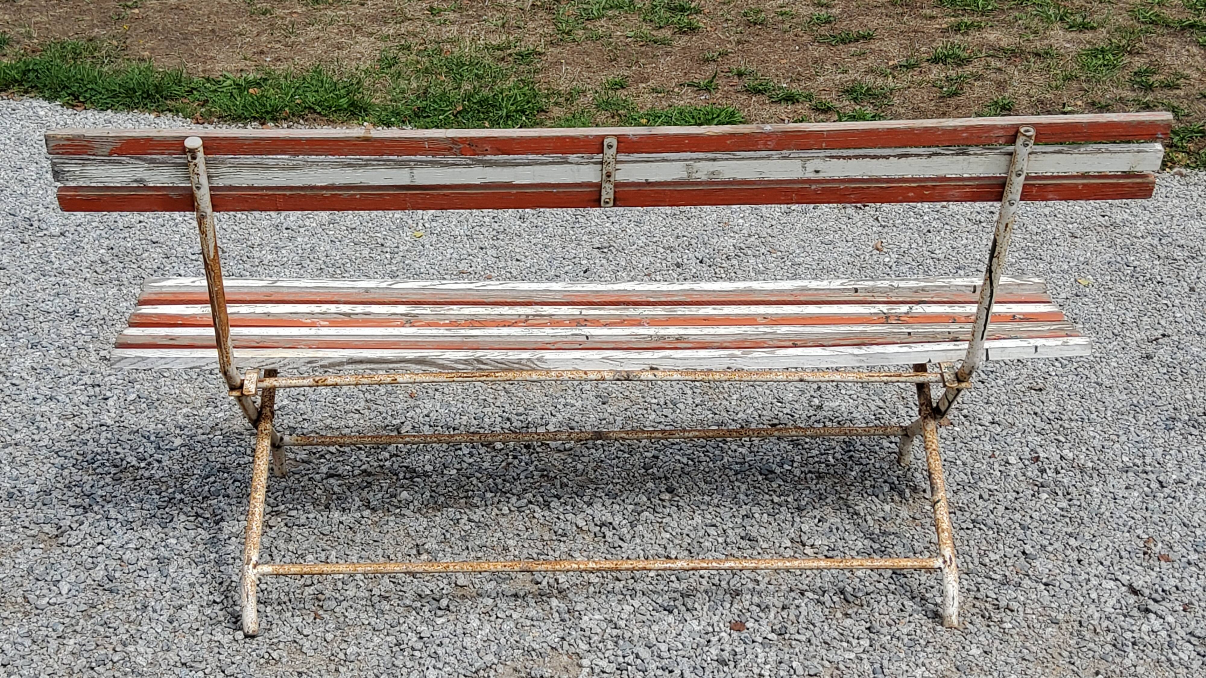 Garden bench with folding wooden slats base tubes from the 50s