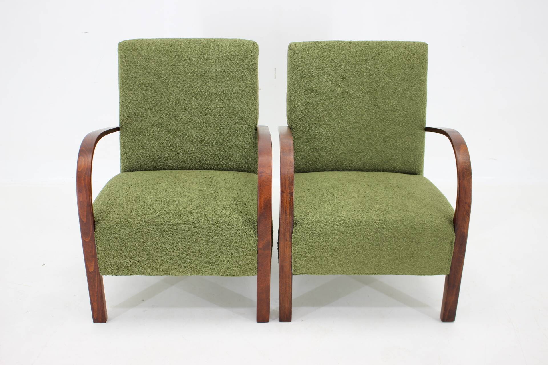 1940s Pair of Restored  Art Deco Armchairs in Boucle , Czechoslovakia