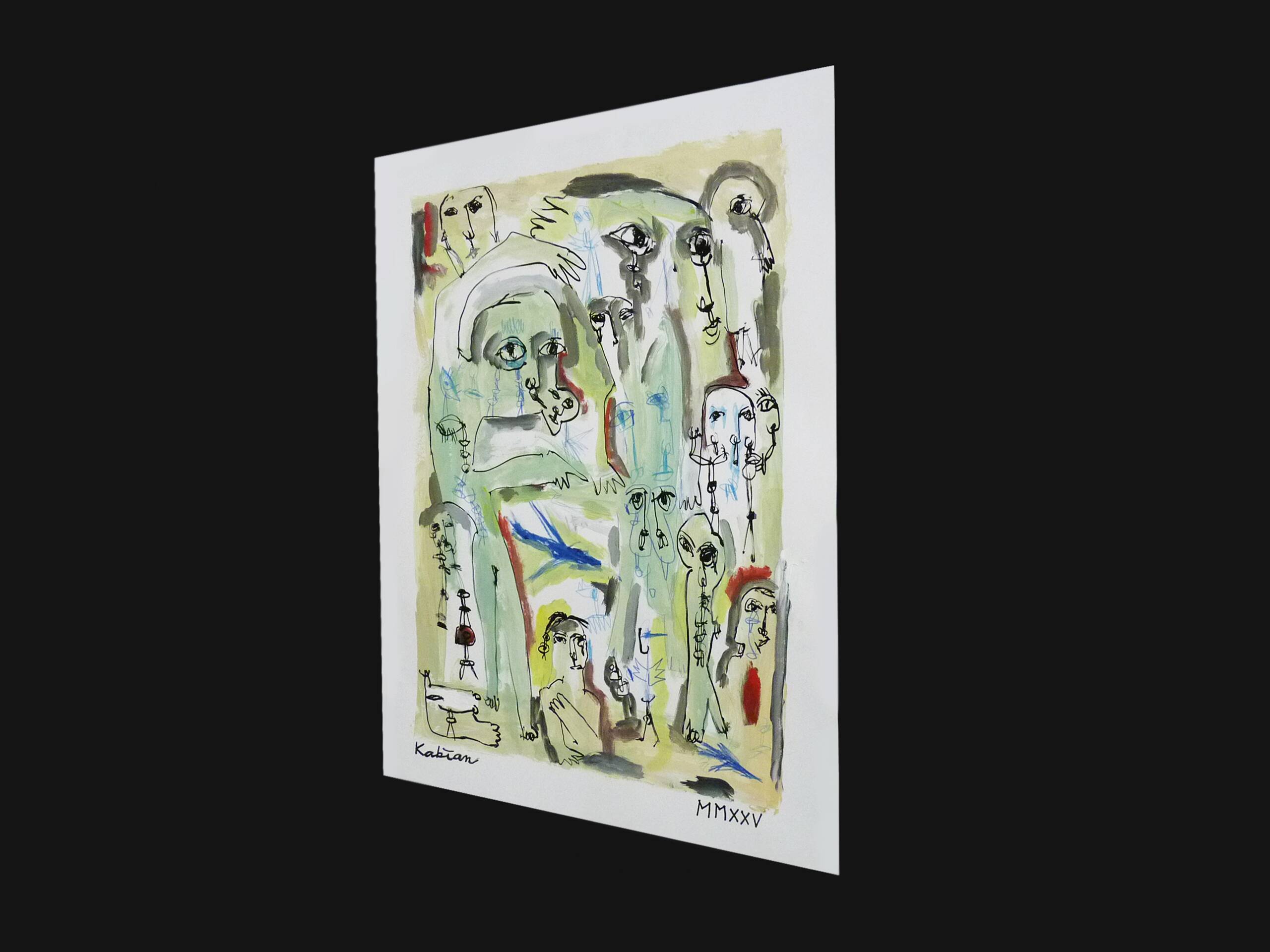 Mixed technique Art brut/Figurative art/Unique art signed Kabian 65X50 cm