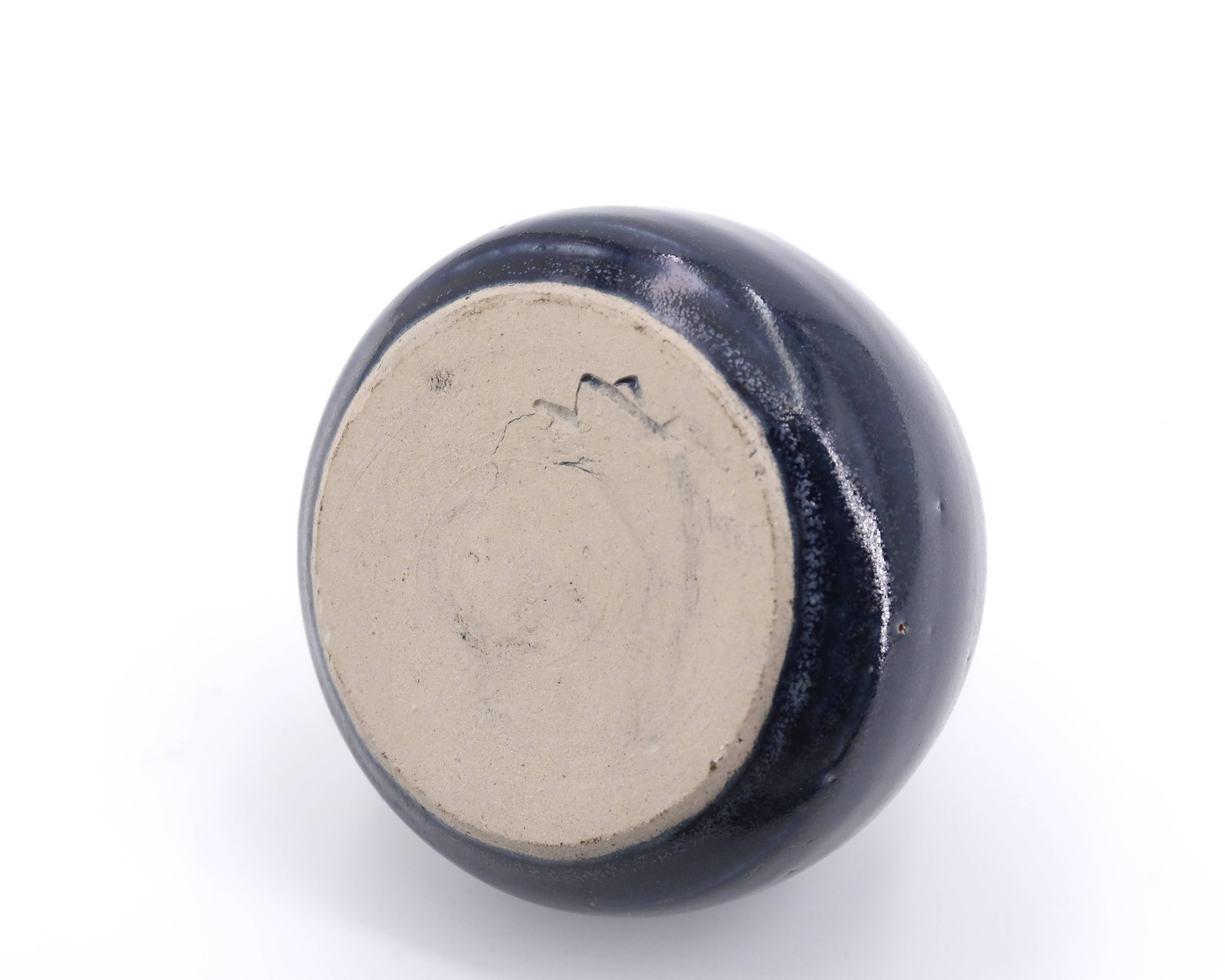 Midnight blue ceramic ball vase, 1970s