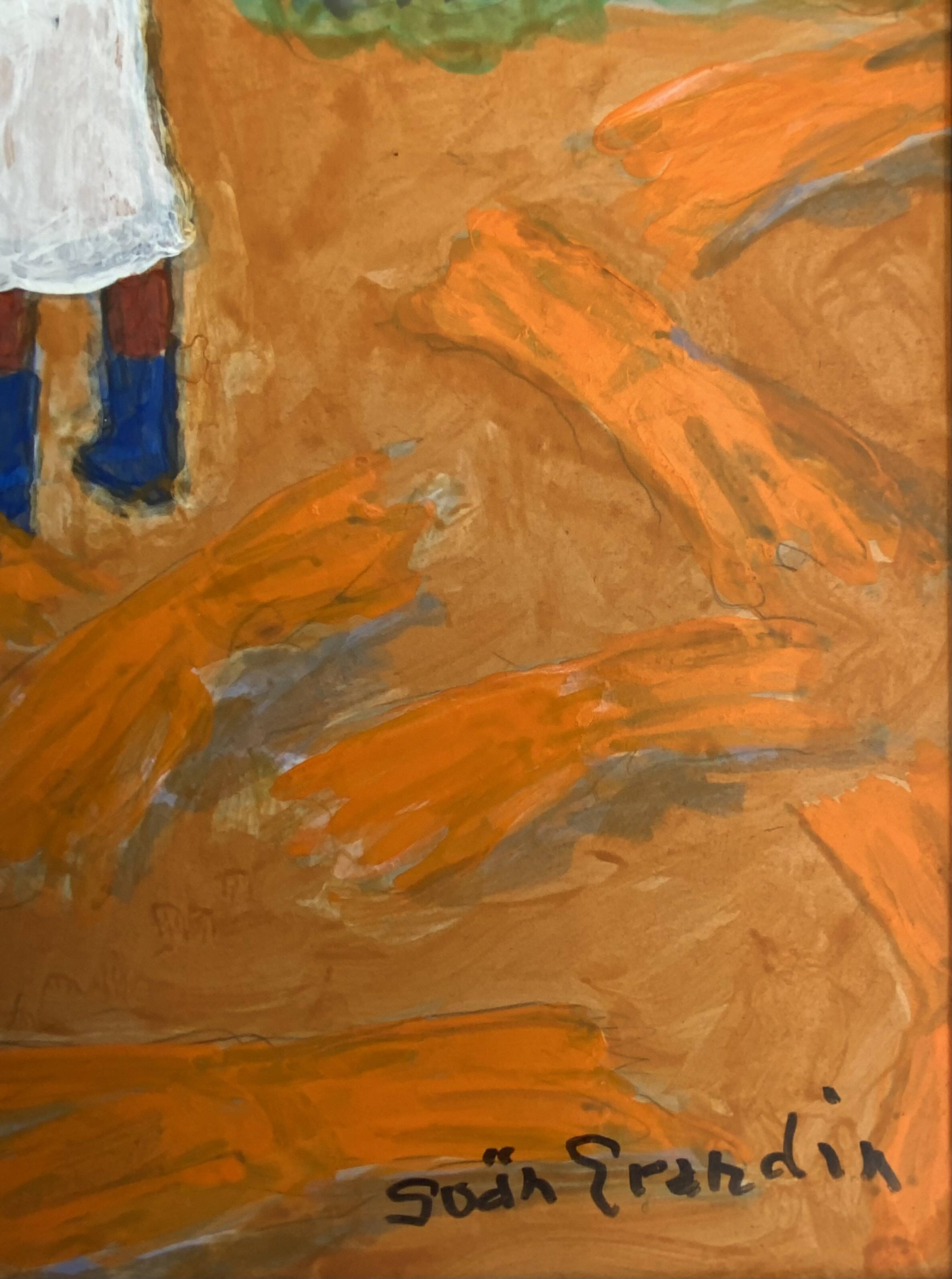 Vintage Oil Painting Harvesting Landscape  by Svan Grandin (1906- 1982)