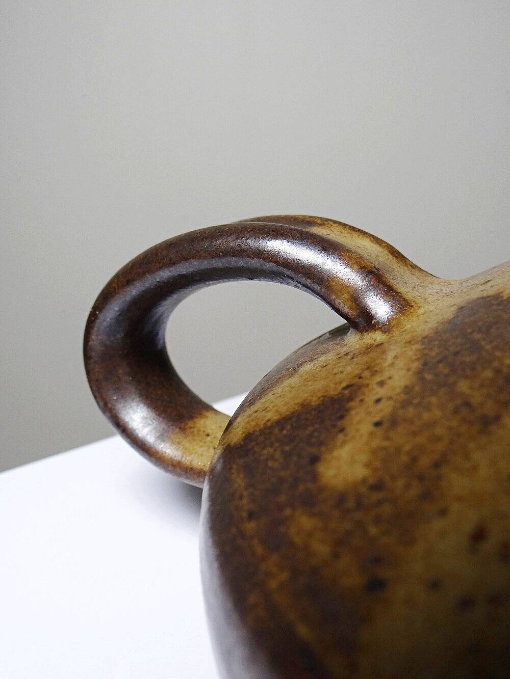 Vintage Japanese-style teapot from the 70s-90s, handmade brown stoneware, signed Pichon
